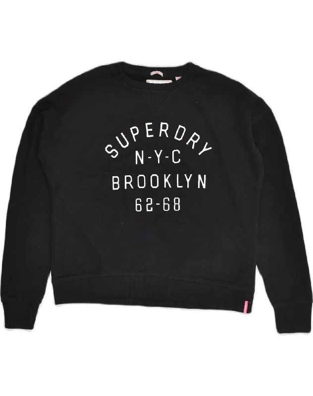 SUPERDRY Womens Oversized Graphic Hoodie Jumper UK 14 Medium Black Cotton Hoodie with Slim Fit Tailored Modern