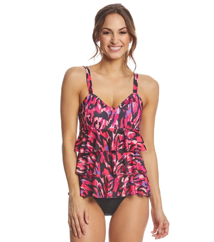 Dolfin Aquashape Women's Ikat Ruffle Tier One Piece Swimsuit Ikat Chic Beach Cover-Up