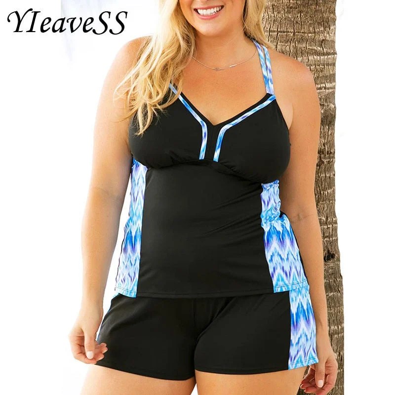 High Cut Swimdress Plus Size Tankini Swimsuits Floral Print Comfortable Tankini Set