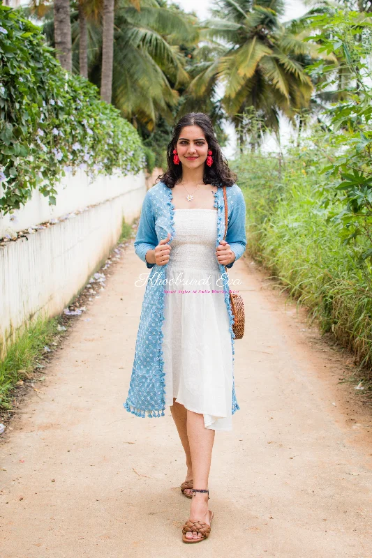 Blue White Embroidered Jacket Maxi Dress Oversized Jacket Tailored Jacket Straight Jacket