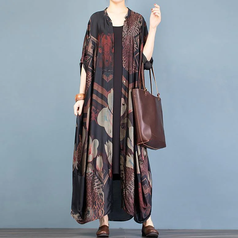 Comfy black print cardigan jackets spring fashion stand collar Batwing Sleeve cardigan Tiered Jacket Buttoned Jacket Zippered Jacket Comfy black print cardigan jackets spring fashion stand collar Batwing Sleeve cardigan Tiered Jacket Buttoned Jacket Zippered Jacket