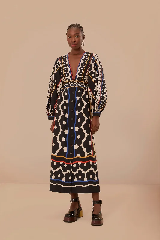 Black Farm Daisy Plunging Neck Maxi Dress Trendy Satin Maxi Dress