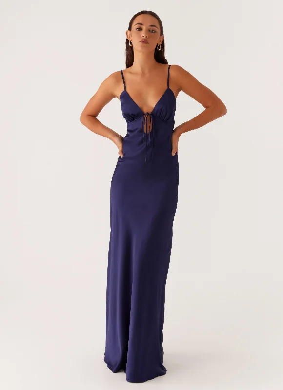 Flora Satin Maxi Dress - Navy Classic Strapless Maxi Dress