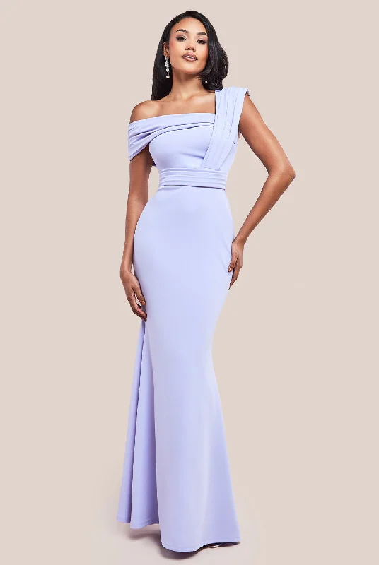 Goddiva One Shoulder Scuba Maxi Dress - Lilac Comfortable Fit-and-Flare Maxi Dress