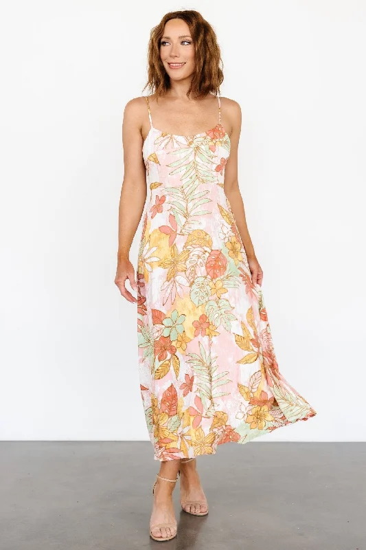 Hilo Back Tie Maxi Dress | Multi Comfortable Ruffle Hem Maxi Dress