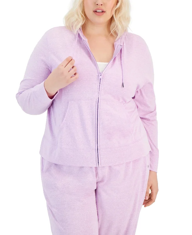 Plus Size Full-Zip Hooded Jacket Wool Fabric Cashmere Fabric Tweed Fabric