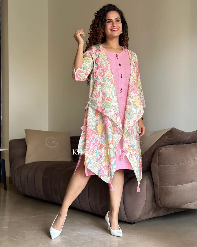 Shein Printed Pink Jacket Dress Anorak Shell Jacket Lightweight Jacket