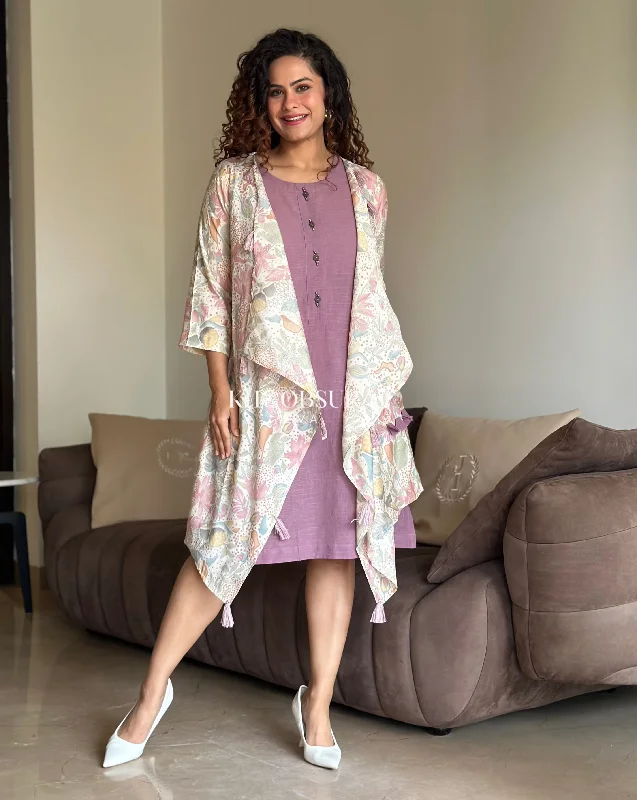 Shein Printed Purple Jacket Dress Satin Jacket Silk Jacket Chiffon Jacket