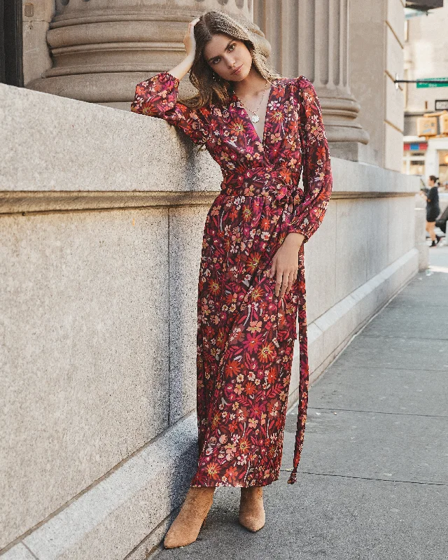 Village Views Floral Wrap Maxi Dress Stylish V-Neck Maxi Dress