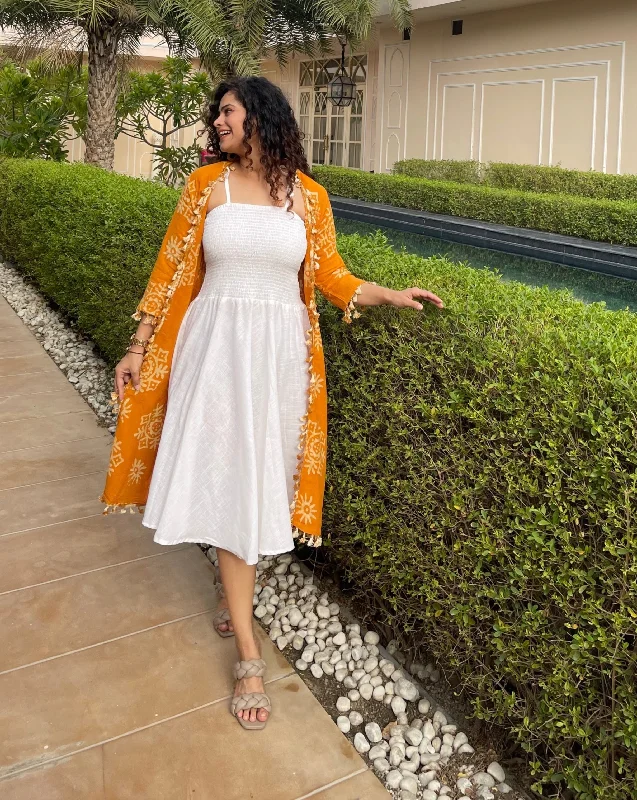 Yellow and White Long Jacket Maxi Dress Hooded Jacket Caped Jacket Shawl Collar Jacket