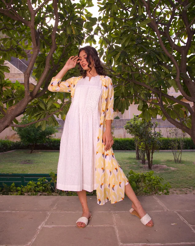 Yellow Printed Jacket And Maxi Dress Wool Fabric Cashmere Fabric Tweed Fabric