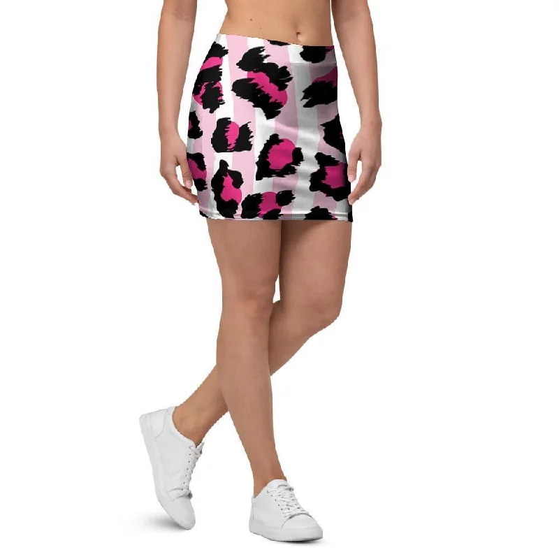 Pink Striped Leopard Mini Skirt lace skirt elegant