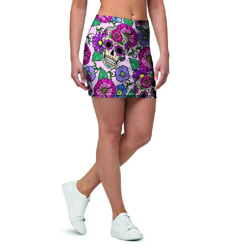 Pink Sugar Skull Floral Mini Skirt chiffon skirt floaty