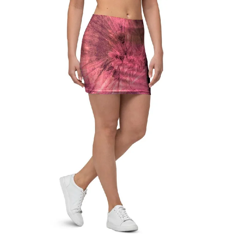 Pink Tie Dye Print Mini Skirt ribbed skirt waist