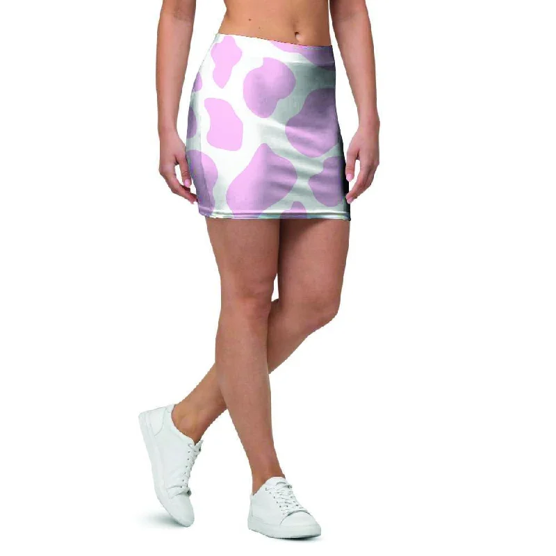 Pink White Cow Print Mini Skirt wool skirt warm