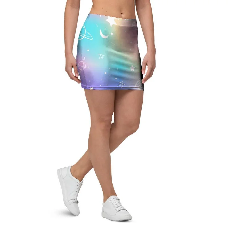 Print Holographic Mini Skirt denim skirt durable
