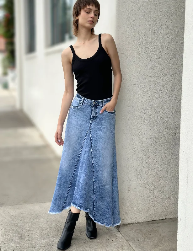 Selma Pieced Denim Maxi Skirt wool skirt thick