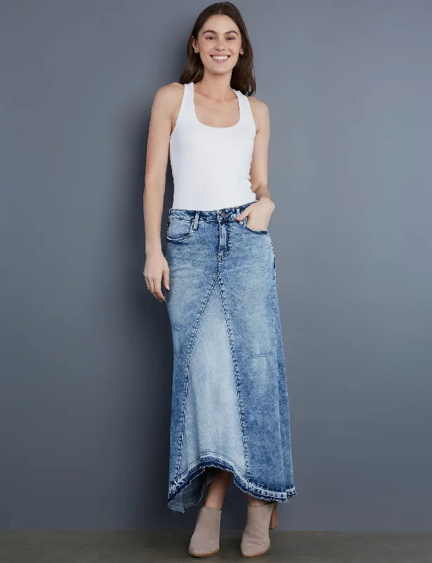 Selma Pieced Denim Maxi Skirt cashmere skirt fine