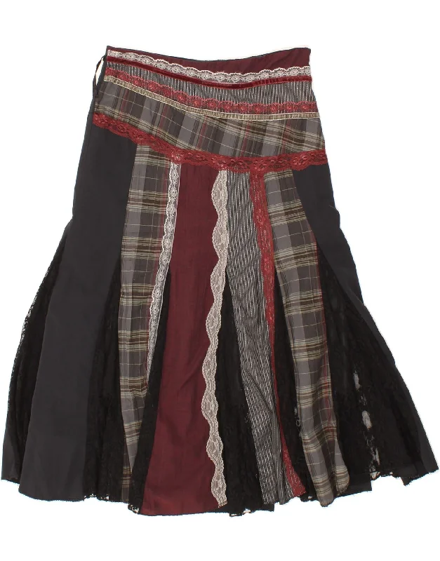 VINTAGE Womens A-Line Skirt EU 38 Medium W30 Black Patchwork Viscose denim skirt stylish