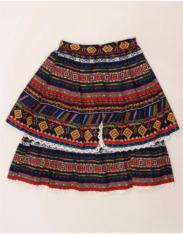 VINTAGE Womens Tiered Skirt W28 Medium Navy Blue Striped Cotton denim skirt classic
