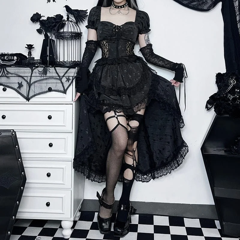 Women's Gothic Layered Lace Hem Skirt elastic waist skirt