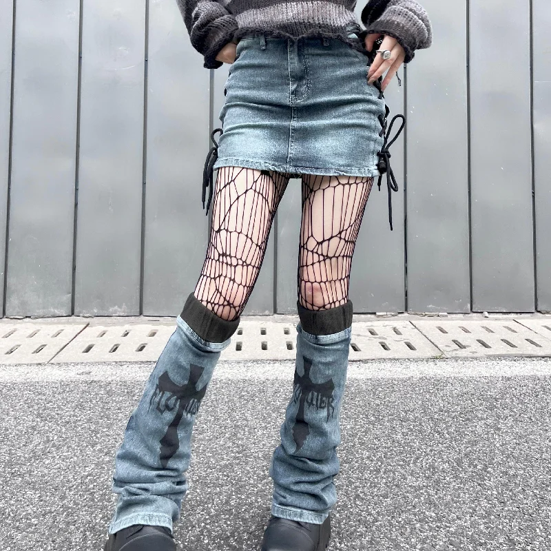 Women's Grunge Lace-up Skirt with Spats and Belt cashmere skirt fine